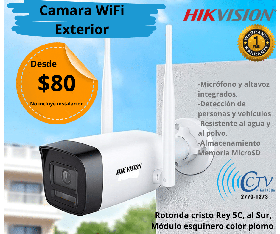 Cámara IP Wi-Fi 6 Hikvision 2MP con Luz Dual y Audio (Modelo: DS-2CV1023G2-LIDWF