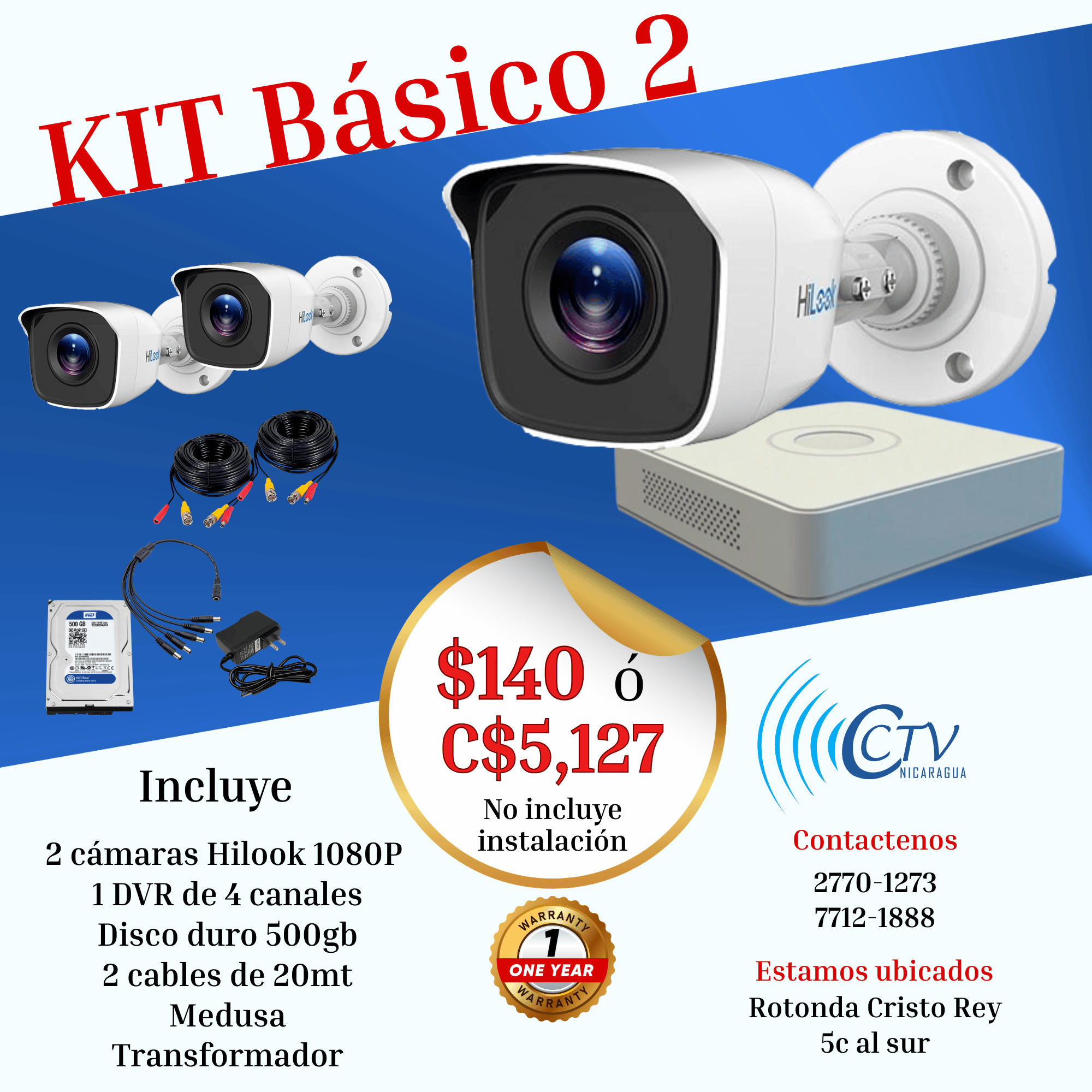 Kit de 2 Camaras Hilook Bullet 1080p 2MP