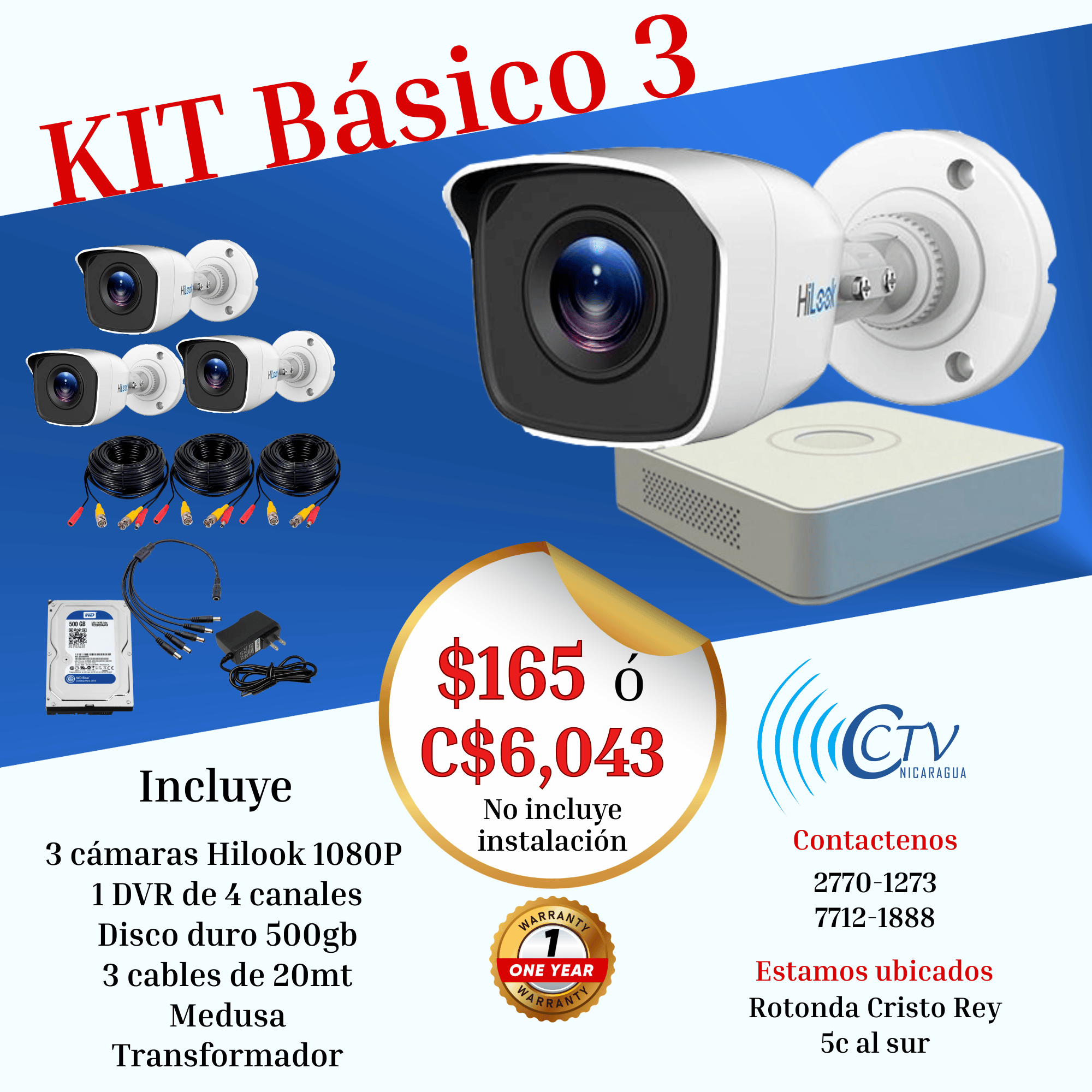 Kit de 3 Camaras Hilook 1080p 2mp STD