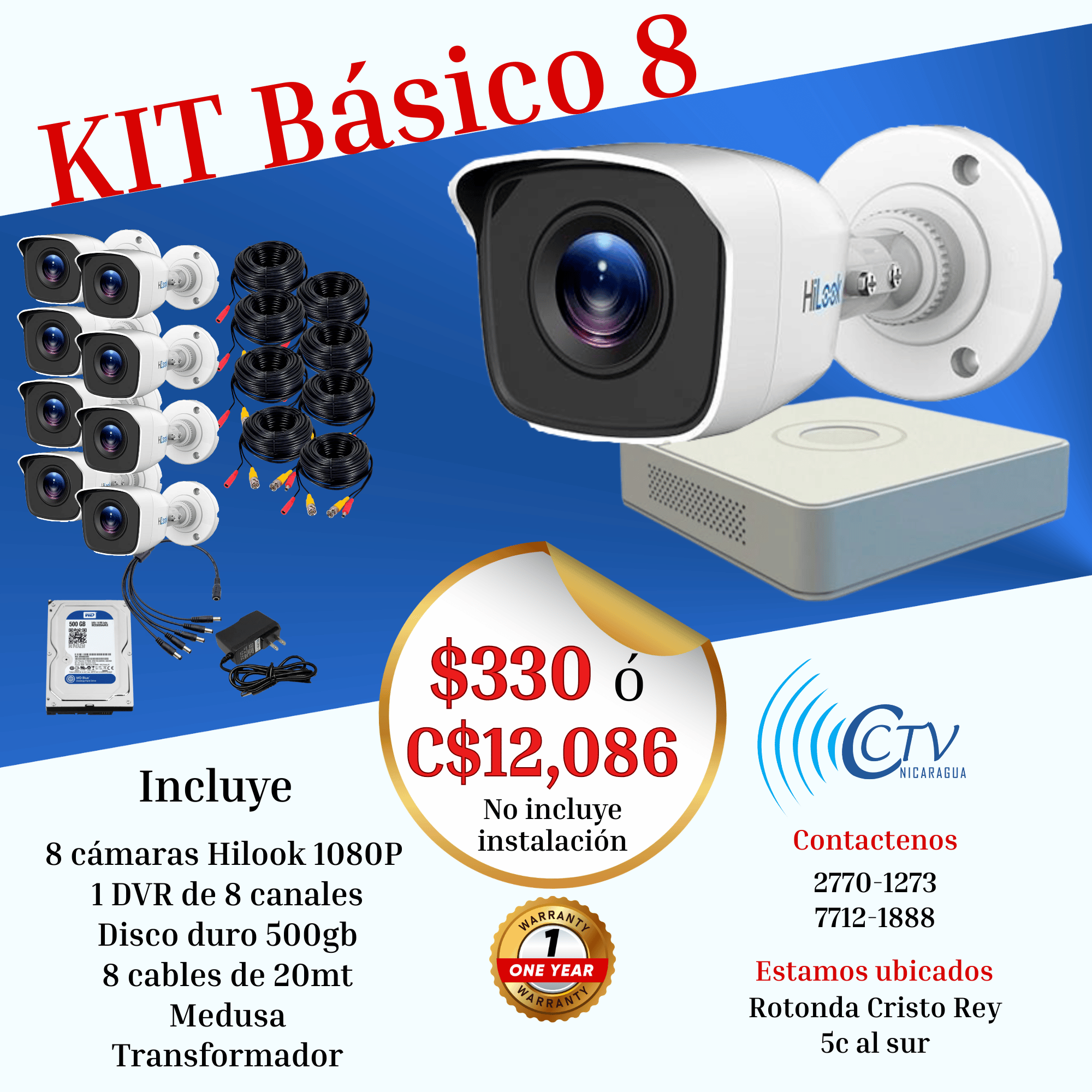 Kit de 8 Camaras Hilook 1080p 2mp STD