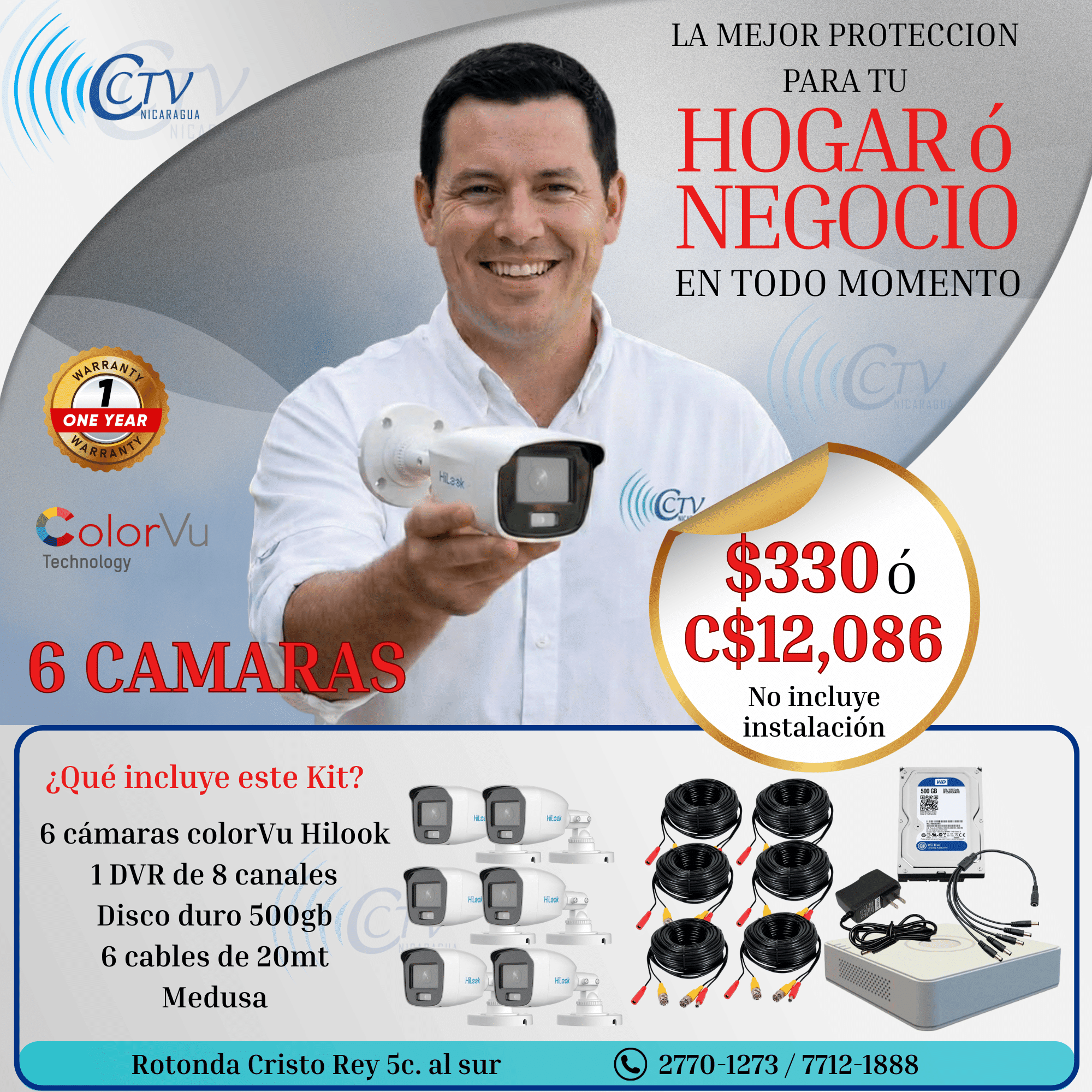 Kit de 6 Camaras Hilook 1080p COLORVU 24/7 1080P 2MP AUDIO