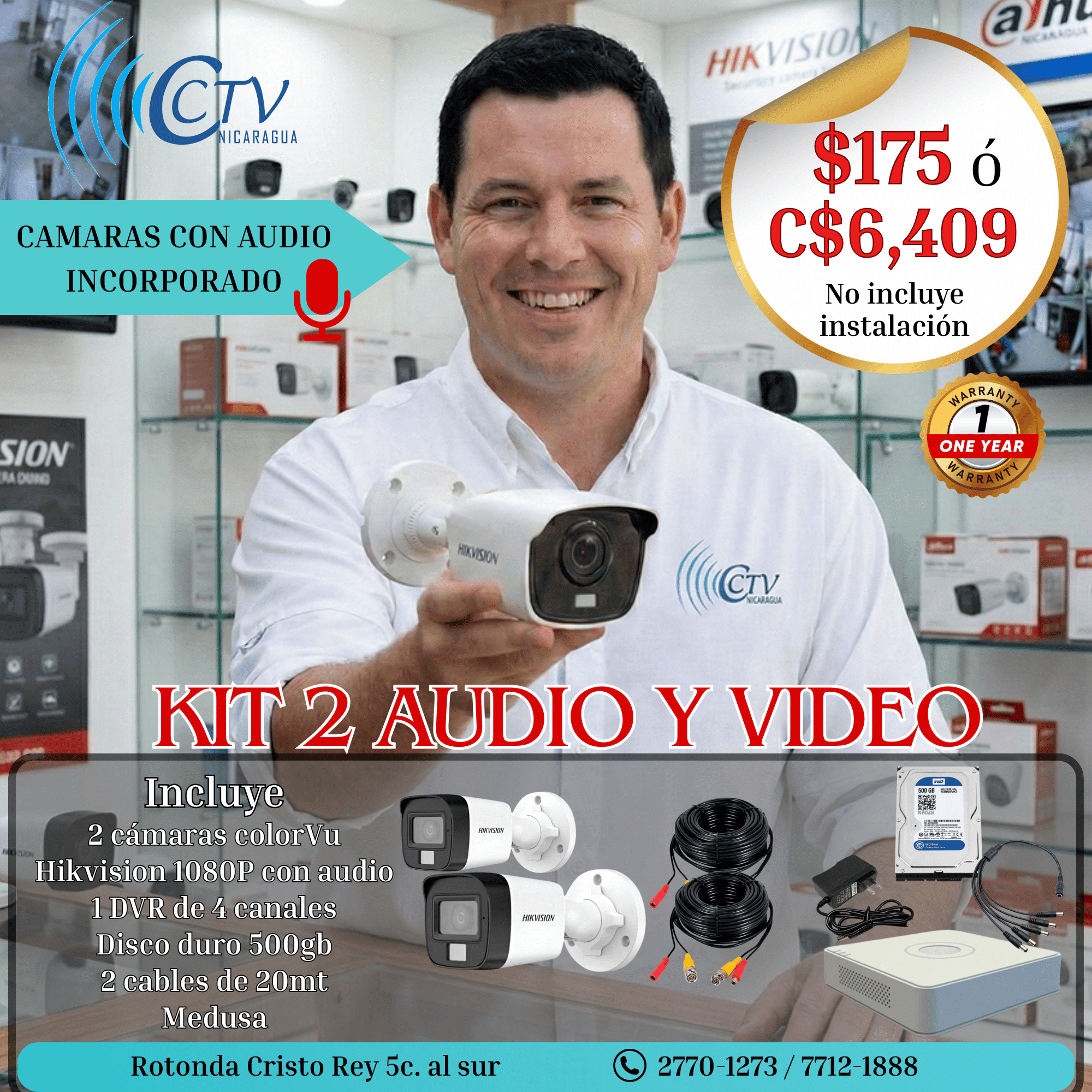 Kit de 2 Camaras Hikvision Colorvu Audio Bullet 1080p 2MP
