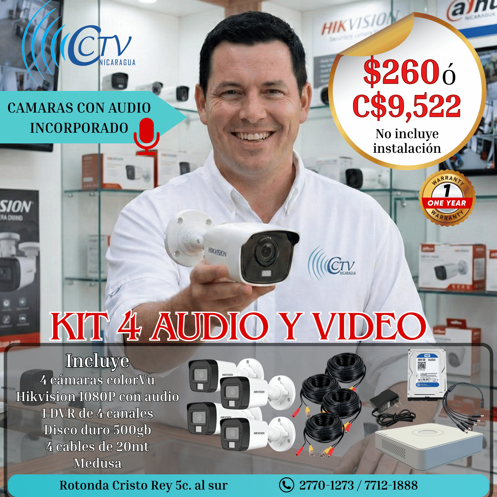 Kit de 4 Camaras Hikvision Colorvu Bullet 1080p 2MP