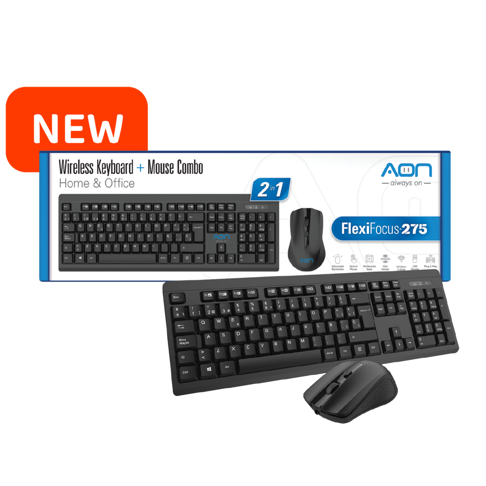 Combo Teclado y Mouse Inalambrico AON Flexifocus -275 AO-KB-1001